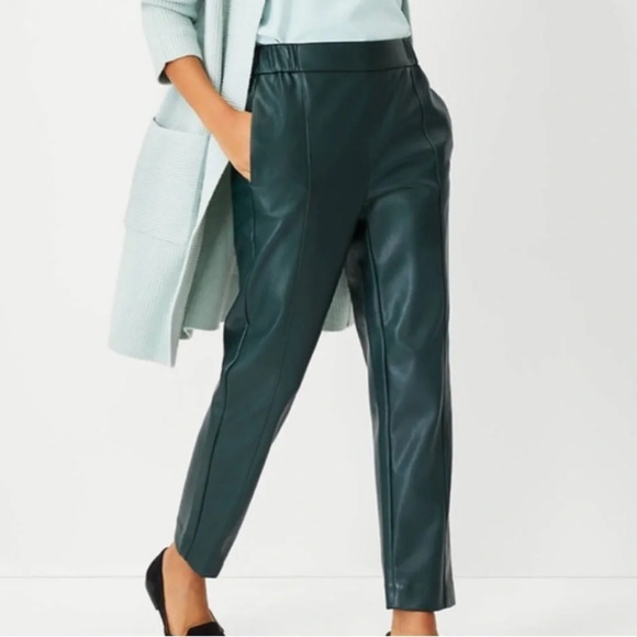 NWT Ann Taylor Petite The Faux Leather High Waist Ankle Pant - Picture 1 of 8